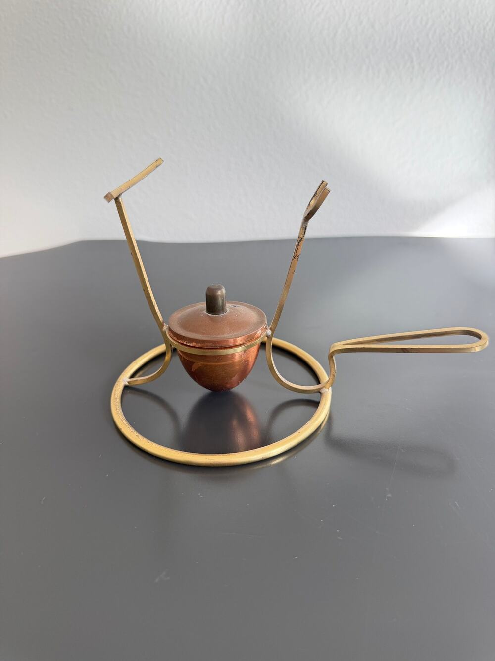 Vintage Copper Brass Brandy Warmer Stand Cognac Snifter MCM Barware rechaud